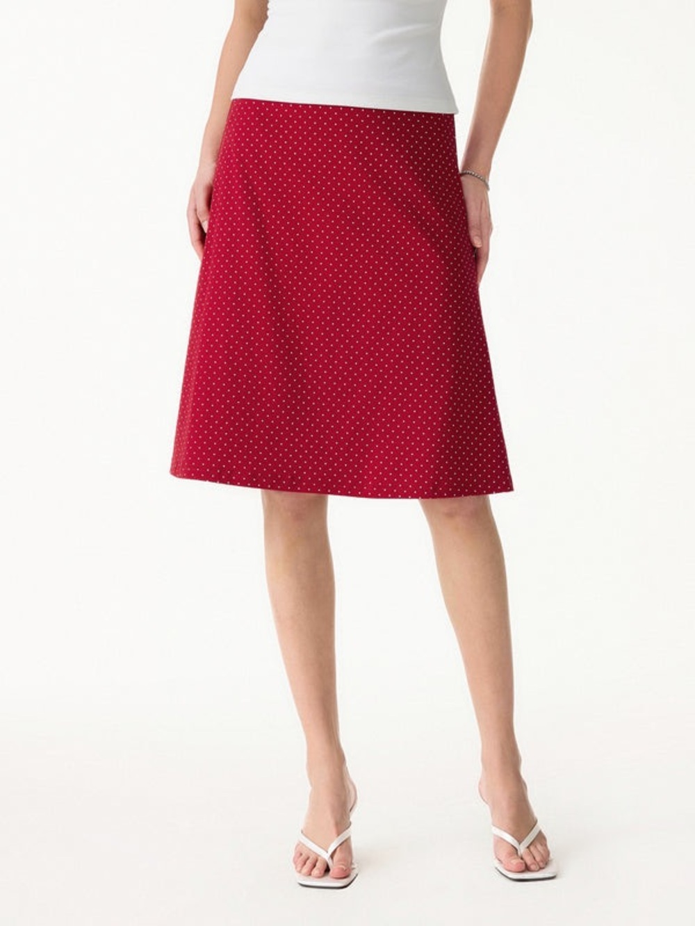 Stretch Cotton Polka Dot A-Line Flare Skirt